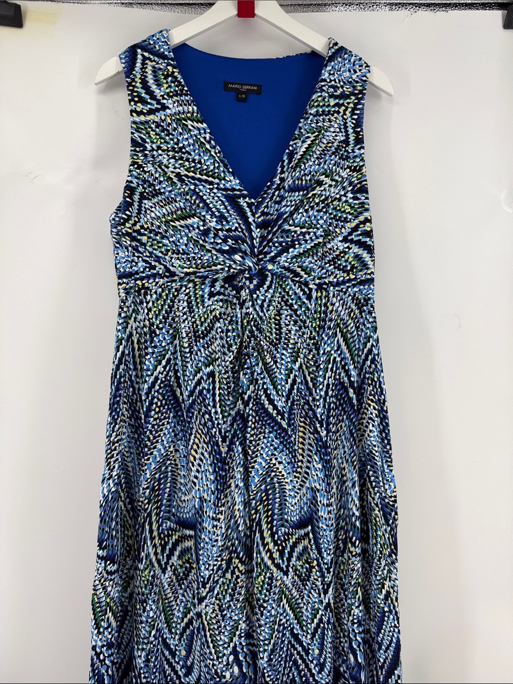 Blue Multicolor Knotted V-Neck Maxi Dress